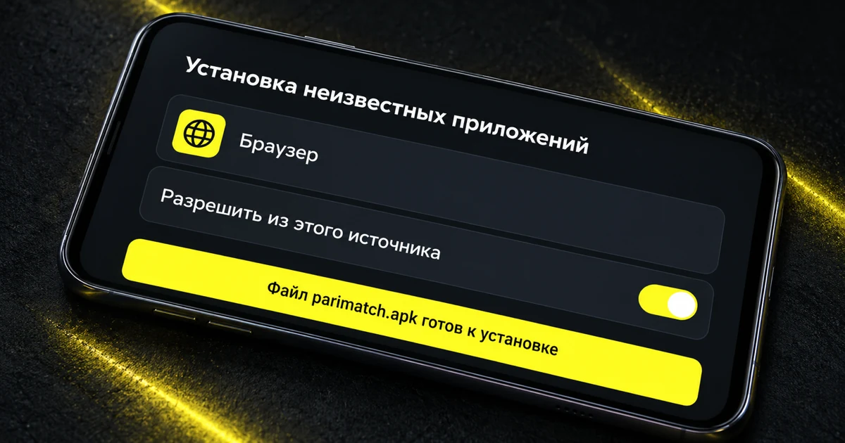 Запрос Android на разрешение установки приложения Parimatch из APK-файла