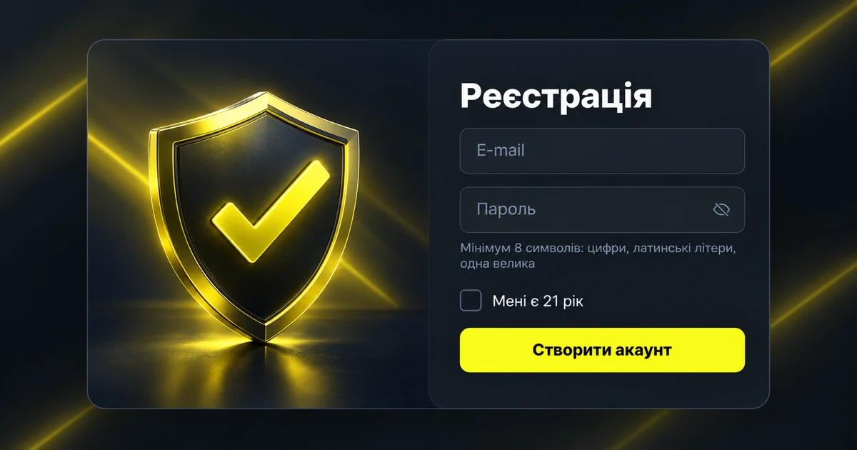 Реєстрація в Parimatch: e-mail, пароль і підтвердження віку 21+